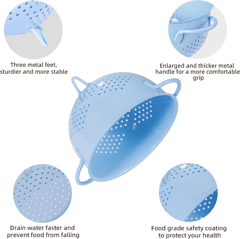 BeFare Metal Colander 5 Quart Powder Coated Self-draining Metal Strainer with Base,Kitchen Pasta Fruit Vegetable Basket with Double Handles,blue - Image 5